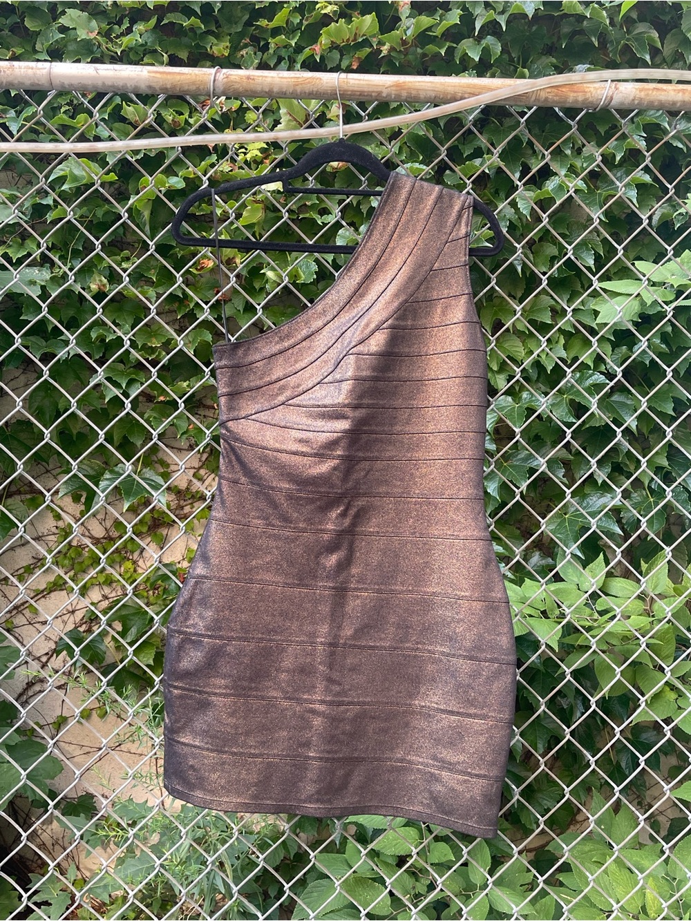 Express Metallic Bronze One-Shoulder Bodycon Dress